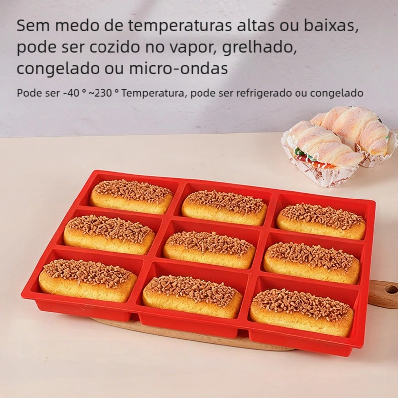 Molde Silicone para Bolo Chocolate - Retangular com 9 Furos e Biscoito