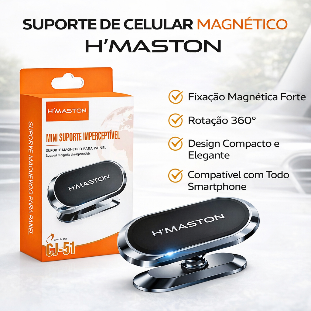 Suporte Veicular Magnético H’Maston CJ-51 – Ímã Potente 360° para Celular e GPS