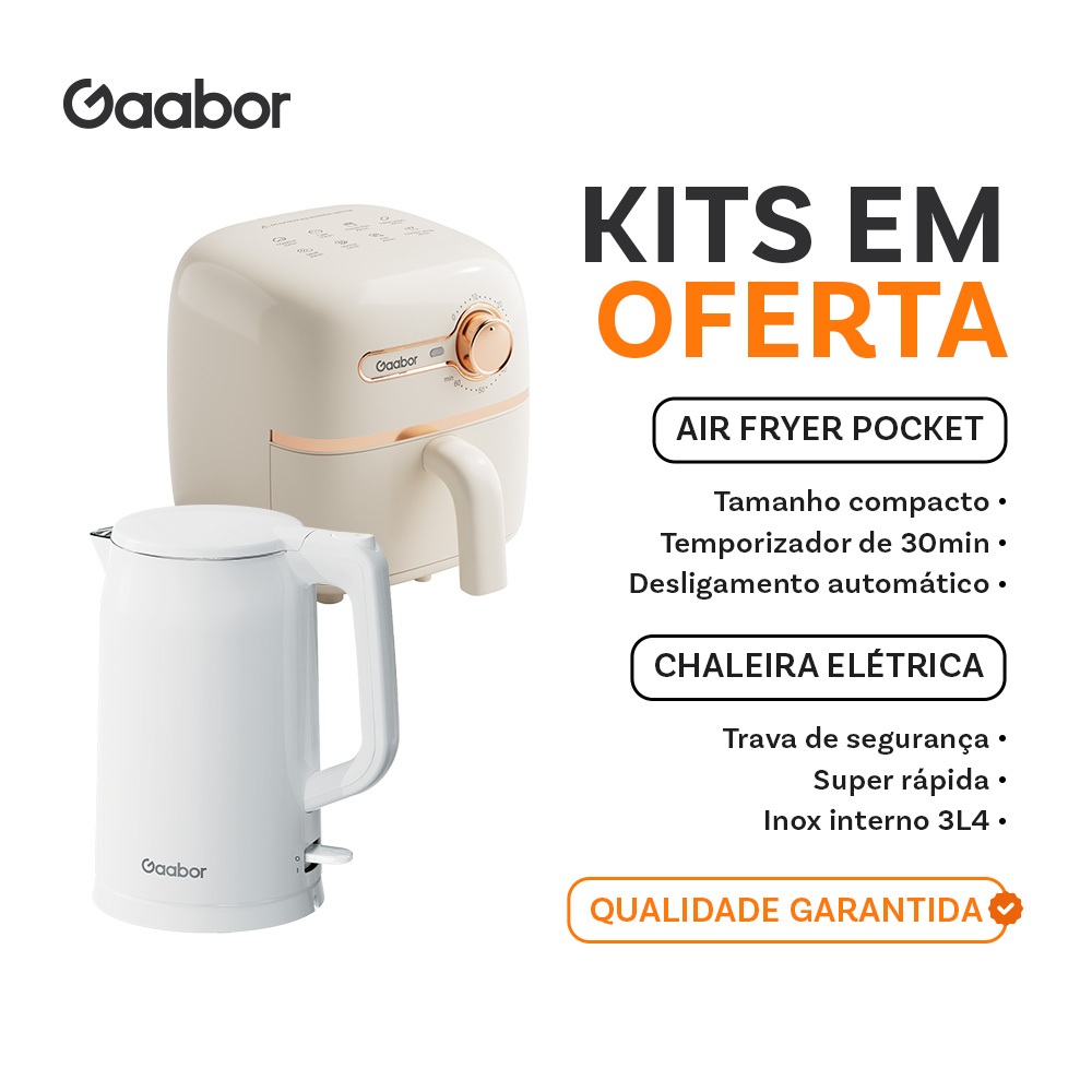 [Venda em combo]Gaabor 1,4L Air Fryer AF20M + Chaleira elétrica 1,7L EK20M Regulação Constante em Oferta na Shopee