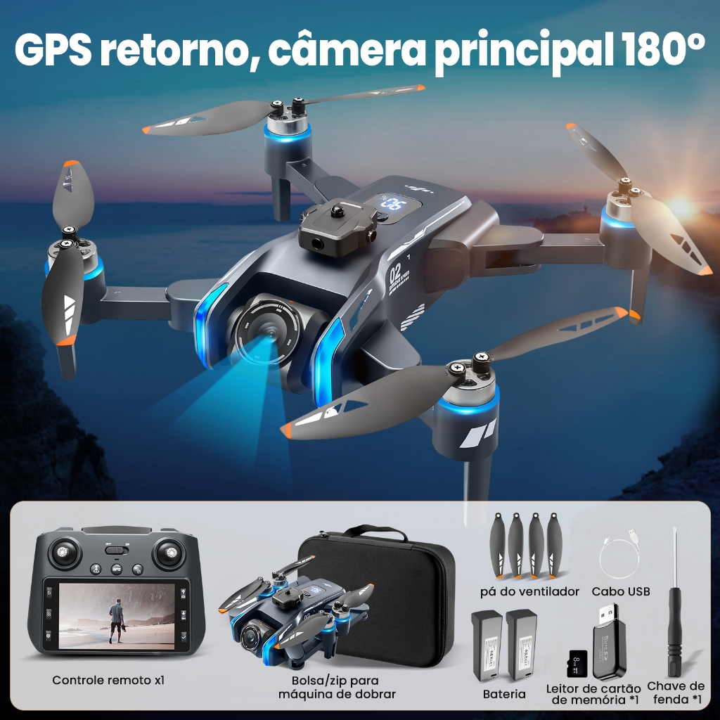 [GENAI] XT808 Drone com GPS com Tela，4K Câmera , Wi-Fi FPV Motor Brushless，Desvio de Obstáculos+ 2 Baterias