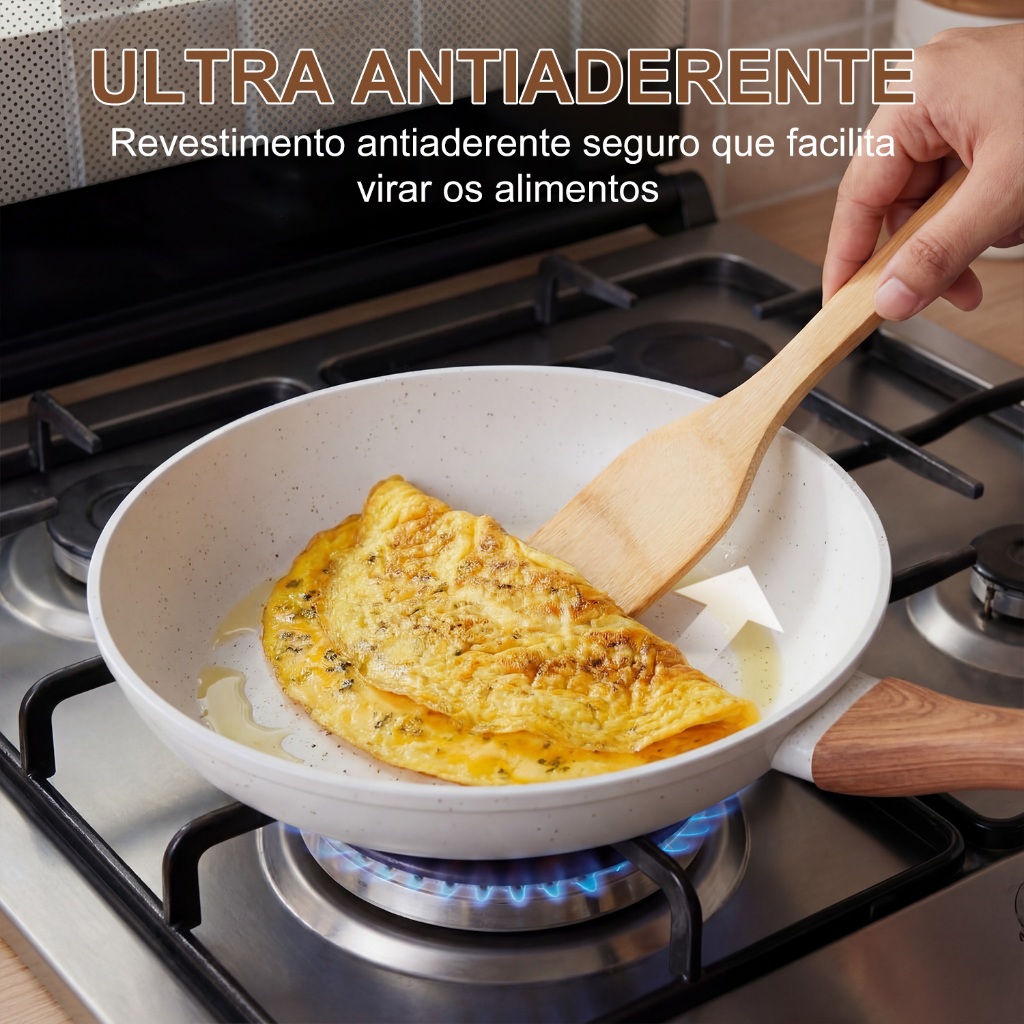 Nepul Jogo de Panelas 19 Peças Indução Gás Conjunto de Panelas  Vanilla Antiaderente Frigideira Caçarola Alumínio