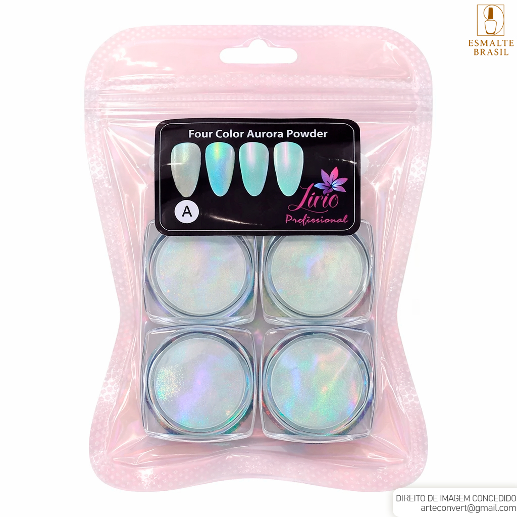 Kit 4 Pó Cromado Sereia Asa de Borboleta Enfeite Unha Gel