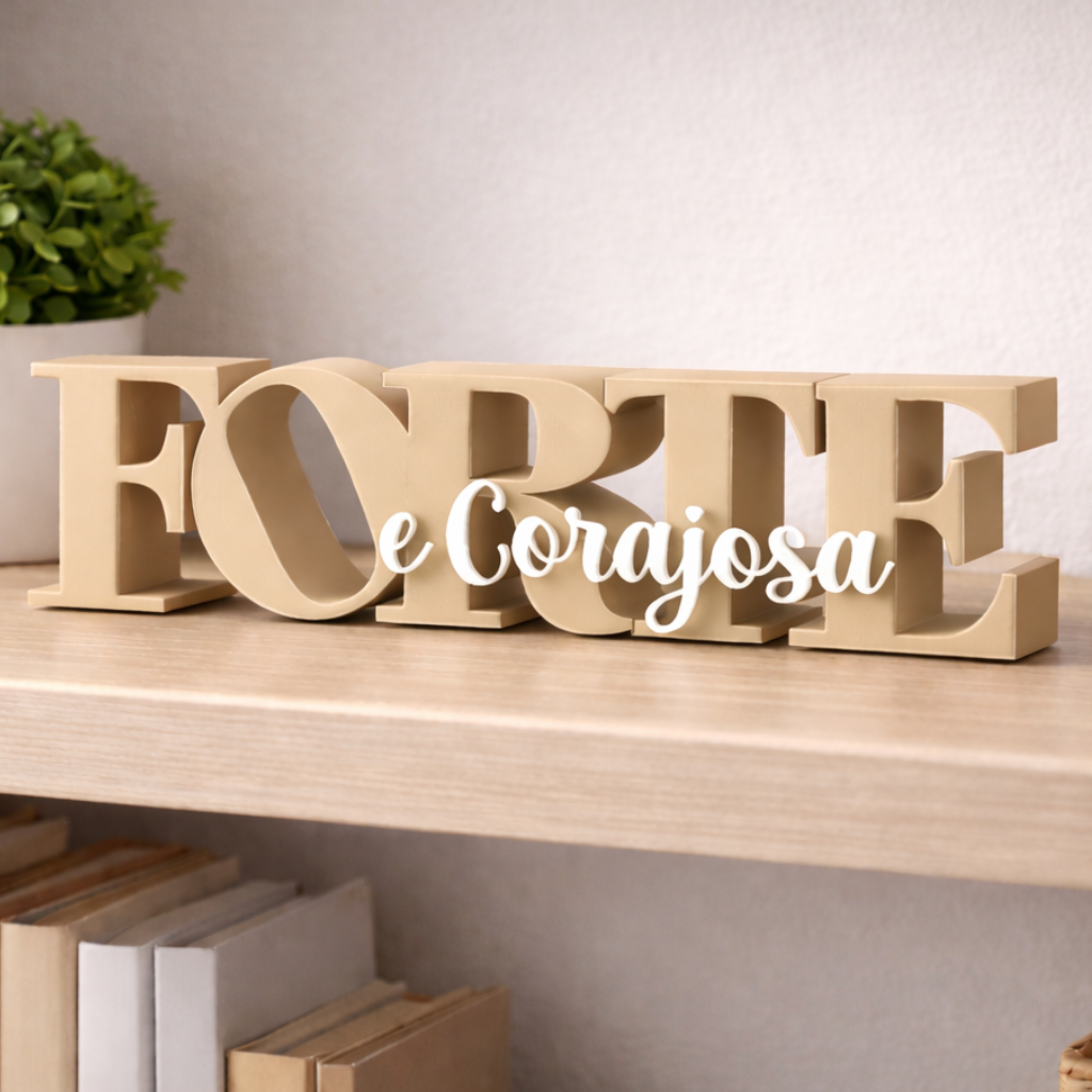 Placa decorativa FORTE E CORAJOSA moderna e elegante para estante, sala ou mesa Envio Imediato em Oferta na Shopee