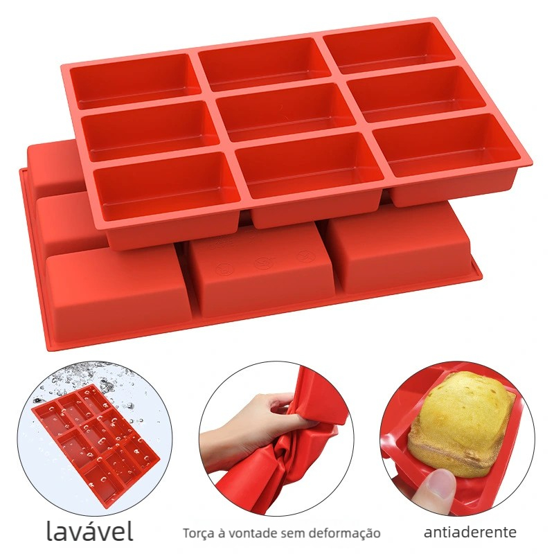 Molde 9 Furos Retangular Silicone - Versátil para Bolo, Biscoito e Chocolate