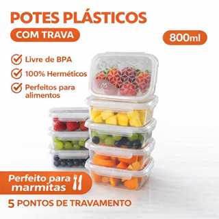 Kit 10 Marmita fitness Potes 800ml Travas Laterais  BPA FREE organizadores alimentos vasilhas em Oferta na Shopee