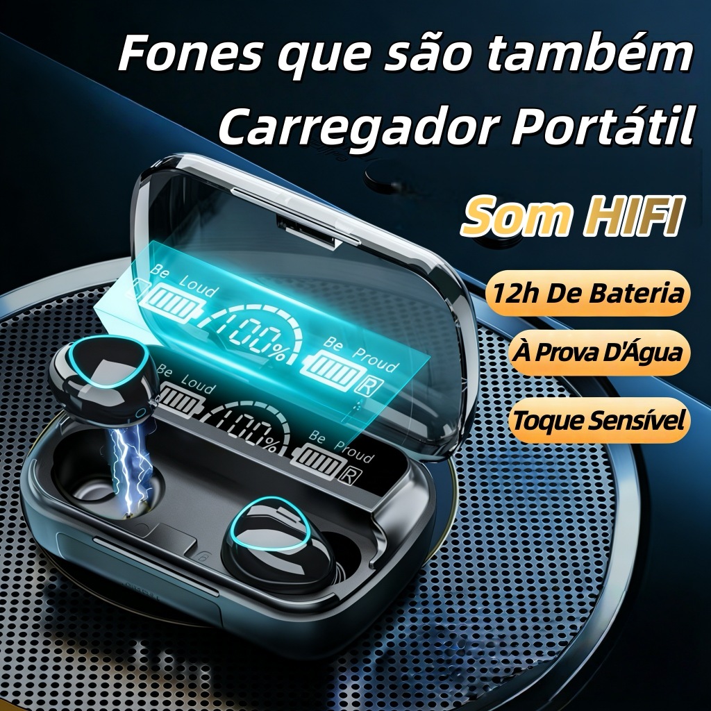 Kit Fone Bluetooth M10 TWS - Carregador Sem Fio Incluso | Leve e Ergonômico | Perfeito para Esportes Perfeito para Espor