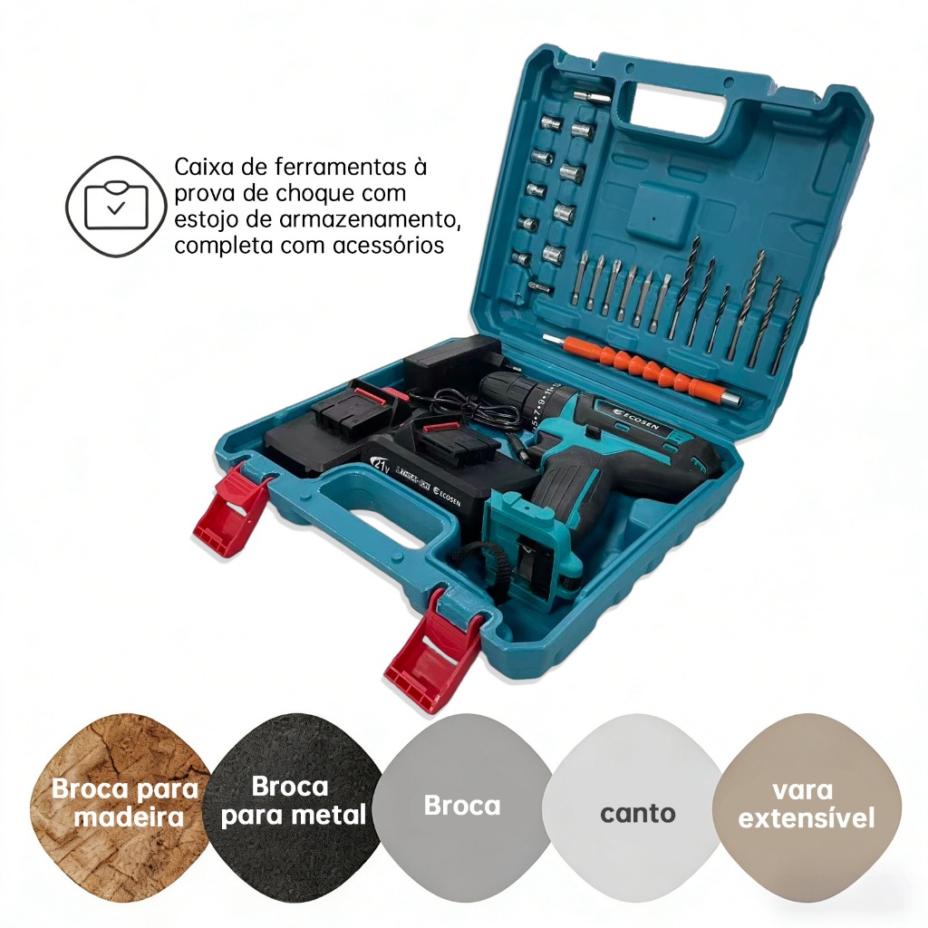 Furadeira de Impacto Sem Fio 21V Bivolt com 2 Baterias — foto 8
