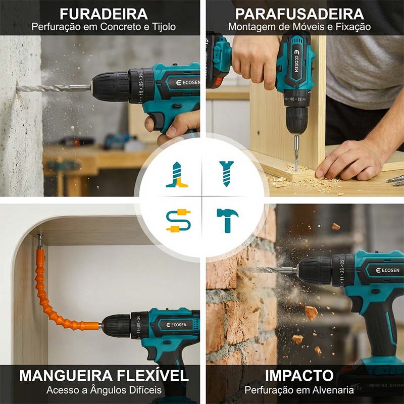 Furadeira de Impacto Sem Fio 21V Bivolt com 2 Baterias — foto 2