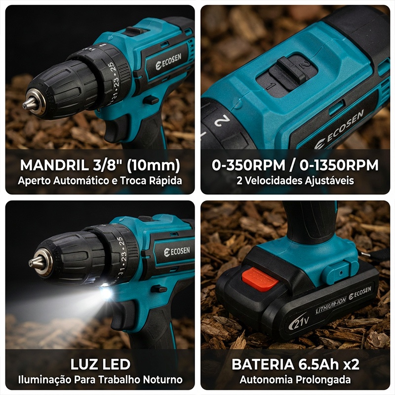 Furadeira de Impacto Sem Fio 21V Bivolt com 2 Baterias — foto 5