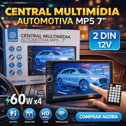 Central Multimídia MP5 2DIN 7” IPS Bluetooth 5.1 | Espelhamento Mirrorlink | USB/TF