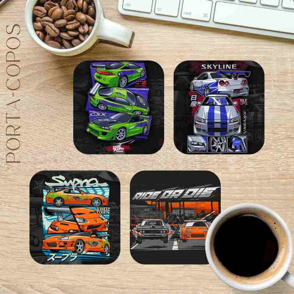Jogo porta copos Velozes e Furiosos Dominic Supra Dodge Charger Skyline GTR Eclipse Fast and furious