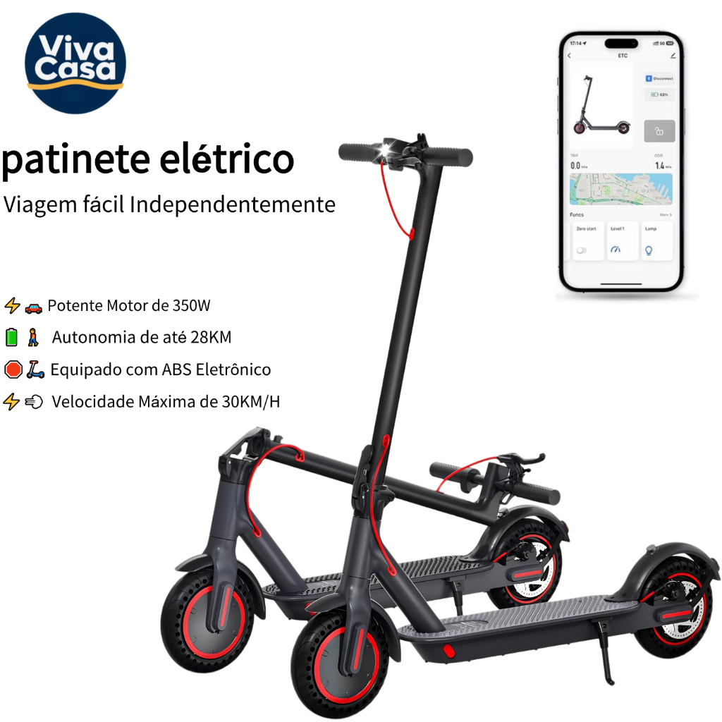 Patinete Elétrico Adulto 350W Dobrável Autonomia 30km Scooter Mobilidade Urbana