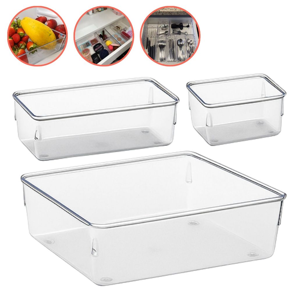 Kit Organizadores Acrílico Modular Porta Maquiagem Banheiro Gaveta Empilhável Cozinha Multiuso Roupa Íntima Geladeira