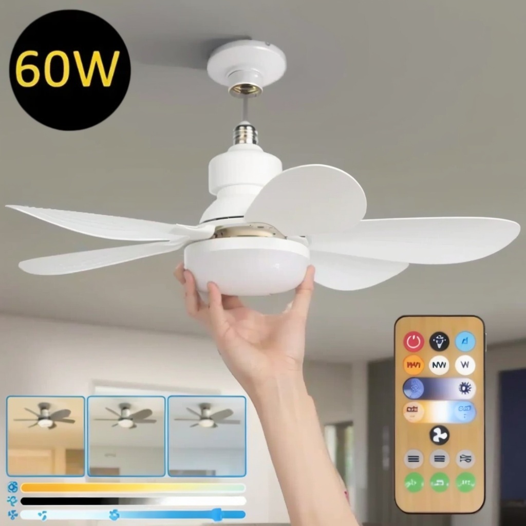 60w Ventilador de teto Com Luz para Pequenos Espaços (6 Hélices) Controle Remoto Bivolt LED 110V-220V