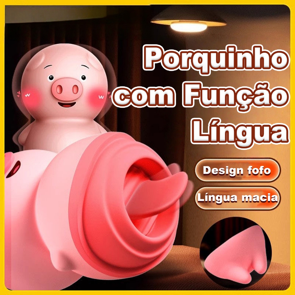Detalhes do Mini Vibrador Feminino Porquinho Rosa Discreto · Língua Vibratória Realista · 6 Modos de Vibração · Recarregável USB