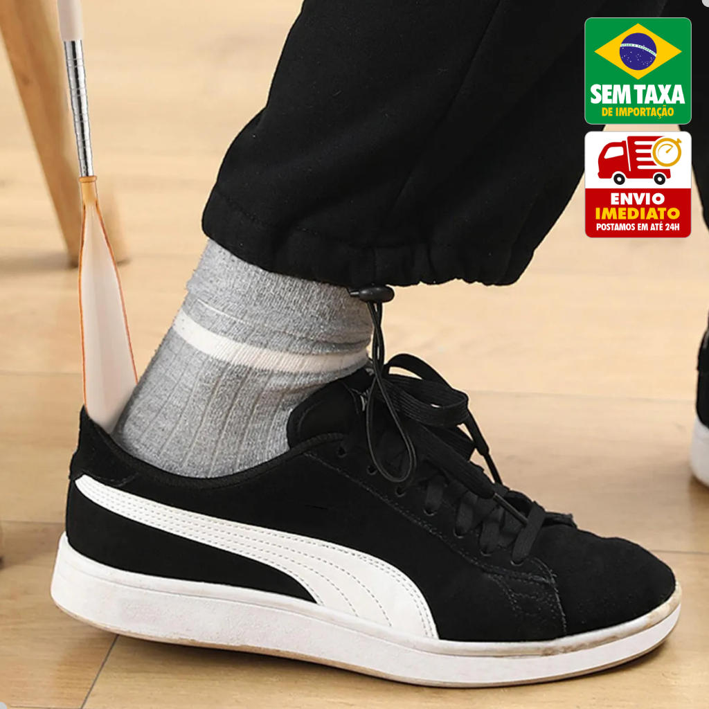 Calçadeira de Sapato Extensível Telescópica Retrátil Plástico e Metal Conforto Diário