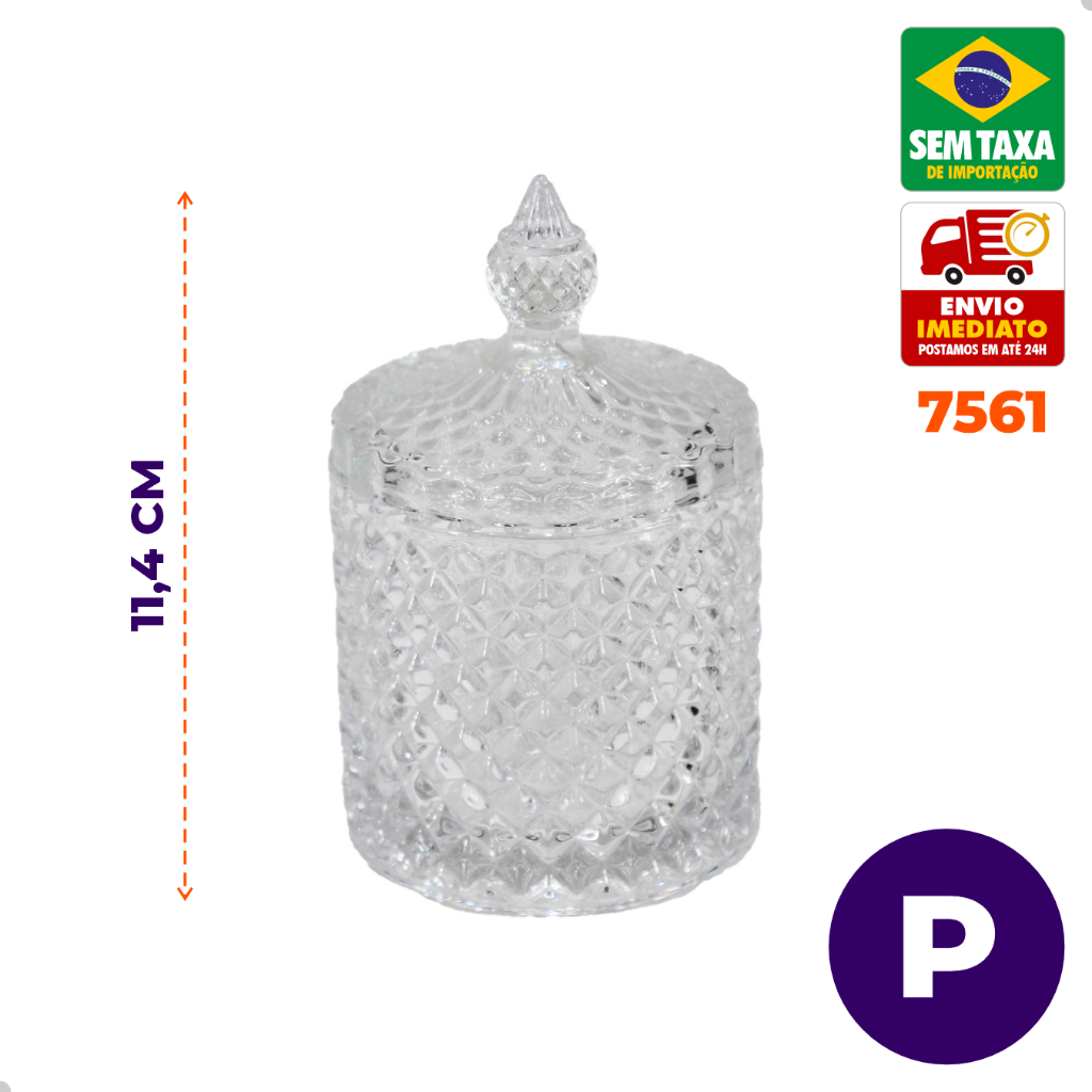 Bomboniere Potiche em Vidro Clear com Tampa Porta Doces Balas Condimentos Elegante 7561 em Oferta na Shopee