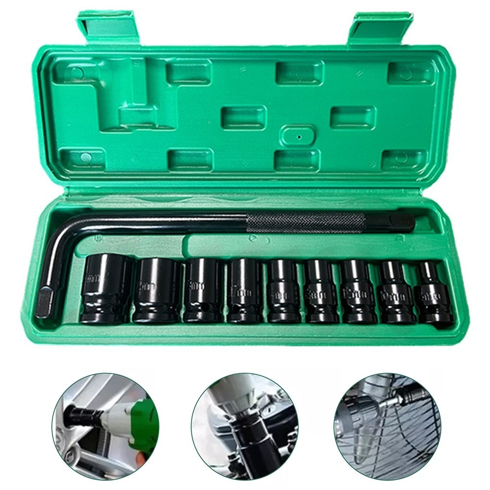 10 peças Jogo de soquetes de impacto  1/2 Pol.8mm - 24mm com Adaptador de Chave de Impacto