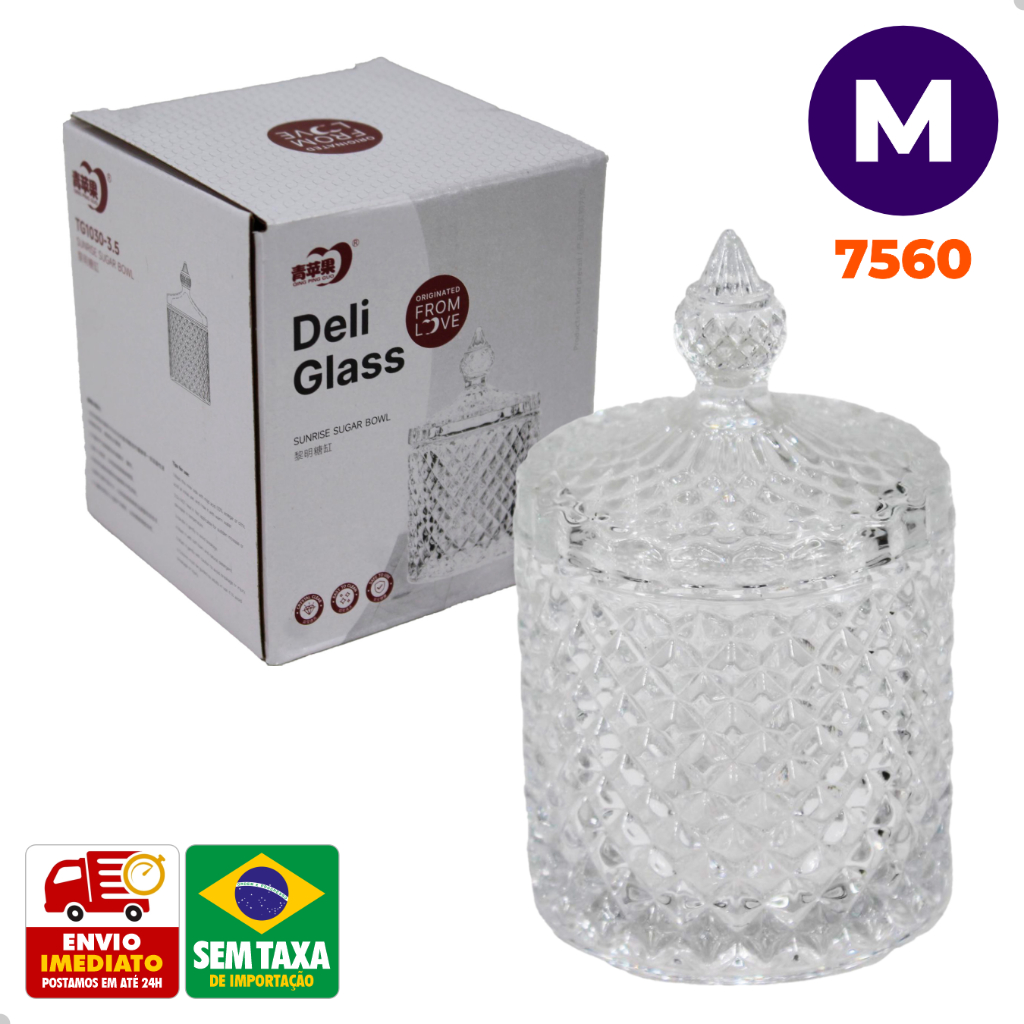 Bomboniere de Vidro Transparente Clear com Tampa Pote Decorativo para Doces e Tempero 7560 em Oferta na Shopee