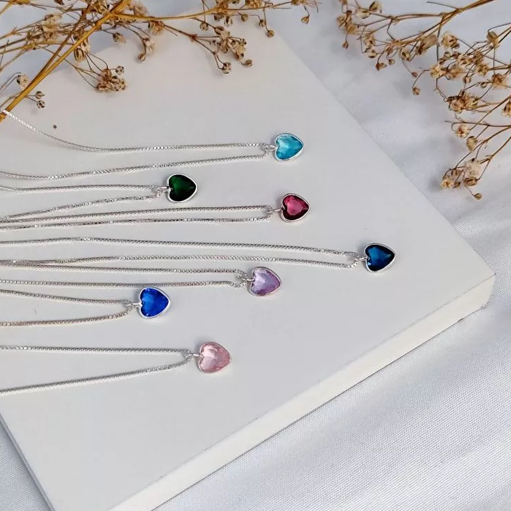 Colar Ponto de Luz Prata 925 Coração Colorido em Oferta na Shopee