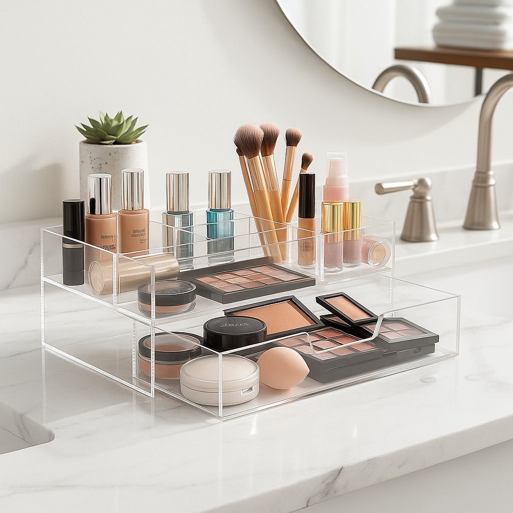 Caixa Organizadora de Maquiagem com divisórias e gaveta em Acrílico Transparente em Oferta na Shopee