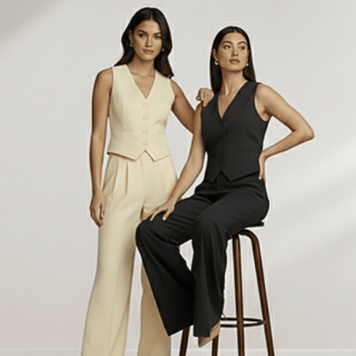 Kit 2 Conjunto Alfaiataria Colete + Calça Pantalona Elegante Social Moderna Trabalho Escritório Chic em Oferta na Shopee