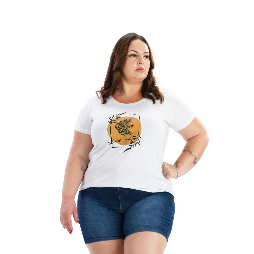 Uzze-Me Blusa Feminina Plus Size T-Shirt em Viscolycra com Estampa em Oferta na Shopee