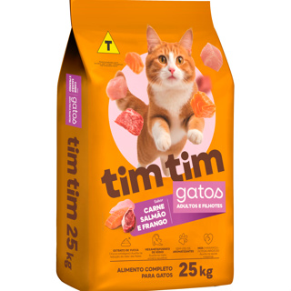 Ração Para Gatos Premium (Filhote/Adulto) Sabor Carne, Salmão E Frango 25kg - Tim Tim Cat em Oferta na Shopee
