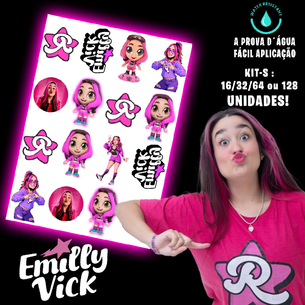 Tatuagem Temporaria EMILLY VICK - 16, 32, 64 ou 128 unidades