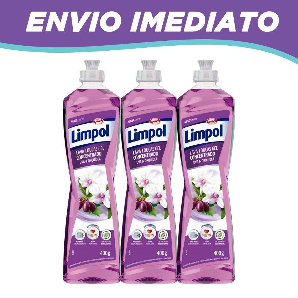 Kit  3 Detergente Concentrado Gel Uva E Orquídea Limpol 400g