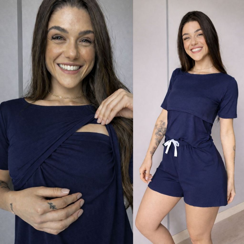 Pijama Feminino Pós-Parto de Amamentação Abertura para Amamentar Ultra Conforto
