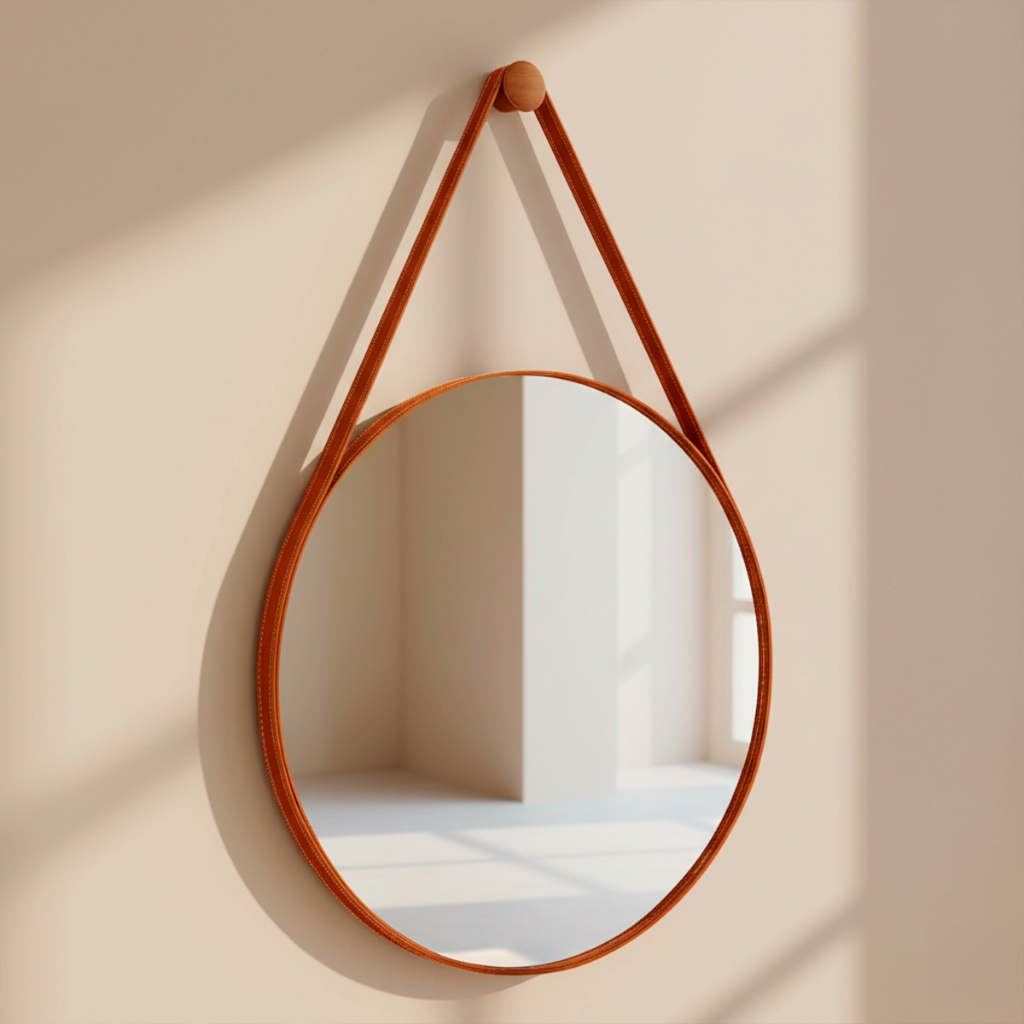 Espelho Decorativo Redondo Banheiro + Suporte de Parede 60cm Adnet Suspenso C/ Alça em Couro em Oferta na Shopee
