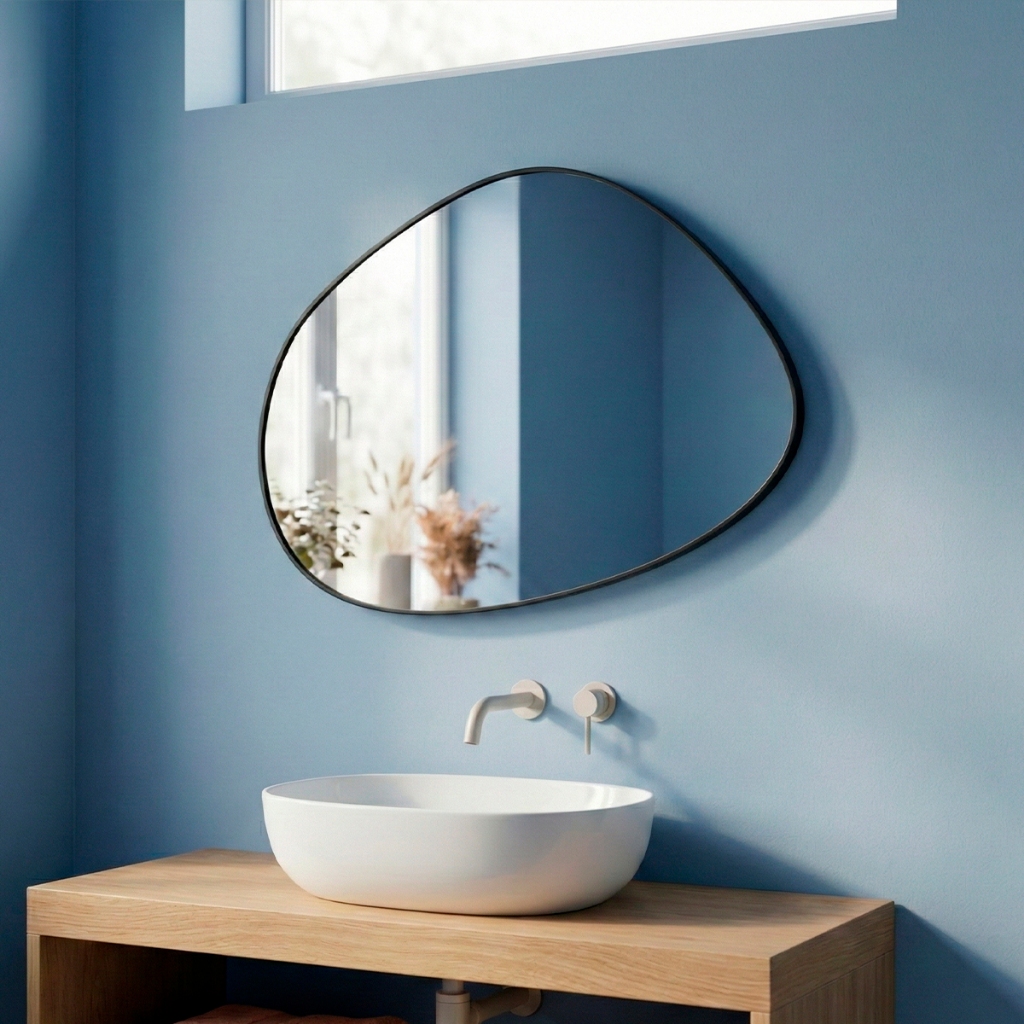 Espelho Decorativo Orgânico 80x60cm Moderno Couro Ecológico Costura Dupla de Acabamento Mod. Nuvem em Oferta na Shopee