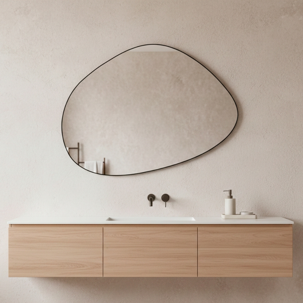 Espelho Decorativo Sala Hall Quarto Orgânico em Couro 44x64cm C/Suporte - Mod. Nuvem em Oferta na Shopee