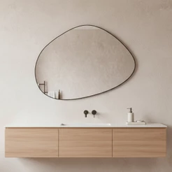 Espelho Decorativo Sala Hall Quarto Orgânico em Couro 44x64cm C/Suporte - Mod. Nuvem