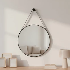 Espelho Adnet 60cm Redondo Decorativo Alça de Couro + Pino de fixação - Casa Domo