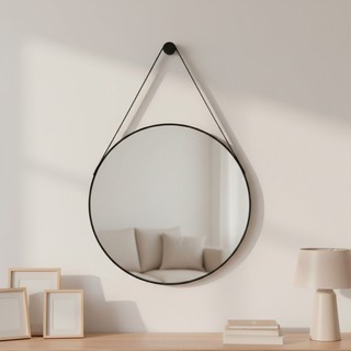Espelho Adnet 60cm Redondo Decorativo Alça de Couro + Pino de fixação - Casa Domo