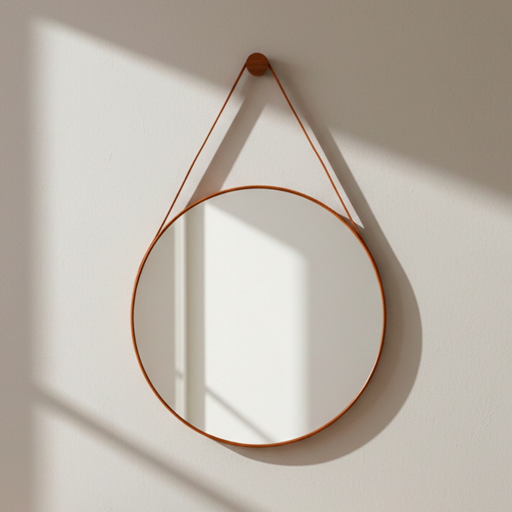 Espelho Decorativo Redondo 50cm Adnet Suspenso C/ Alça Couro - Casa Domo em Oferta na Shopee