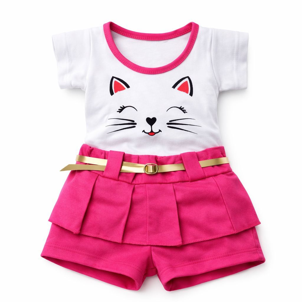 Conjunto Bebê Menina Gatinha Shorts Saia Algodão Confortável Roupa Infantil 0 a 7 Meses Lindo Fofo!! em Oferta na Shopee