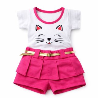 Conjunto Bebê Menina Gatinha Shorts Saia Algodão Confortável Roupa Infantil 0 a 7 Meses Lindo Fofo!! em Oferta na Shopee