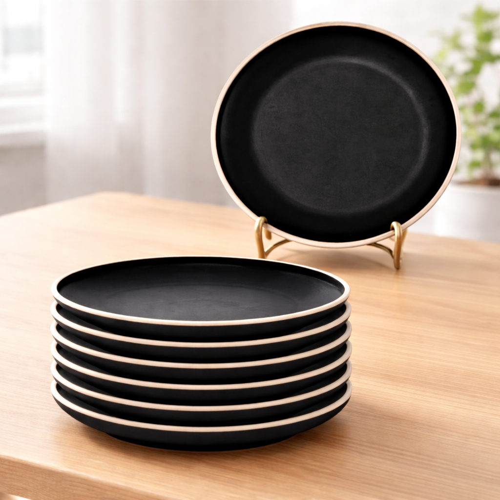 Kit Jogo Conjunto 4 e 6 Pratos Rasos de Melamina Class Preto Sushi Restaurante 26cm Wolff