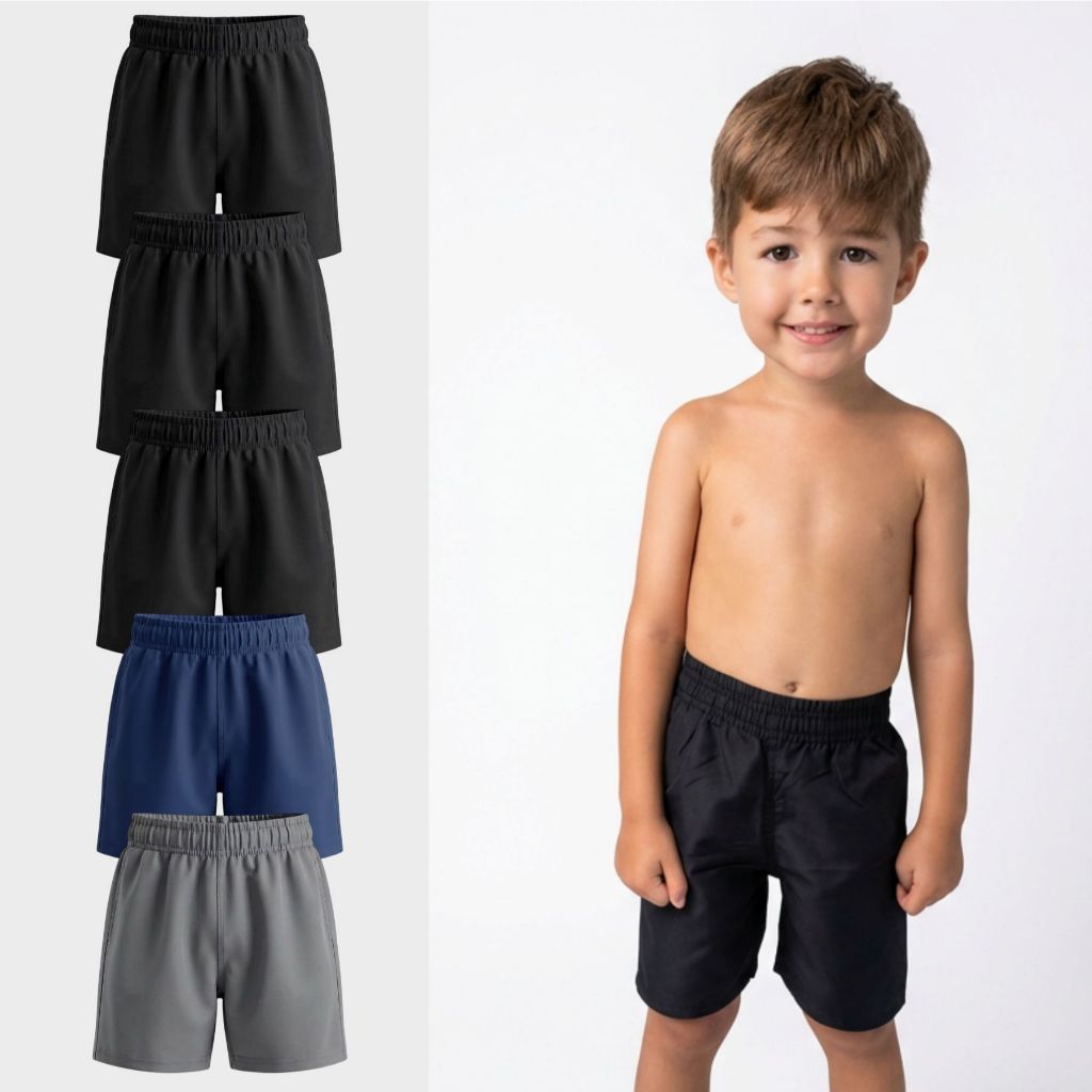 Kit 5 Bermuda Shorts Tactel Menino Verão Praia Escolar Infantil Pai Mãe Lazer Presente Premium
