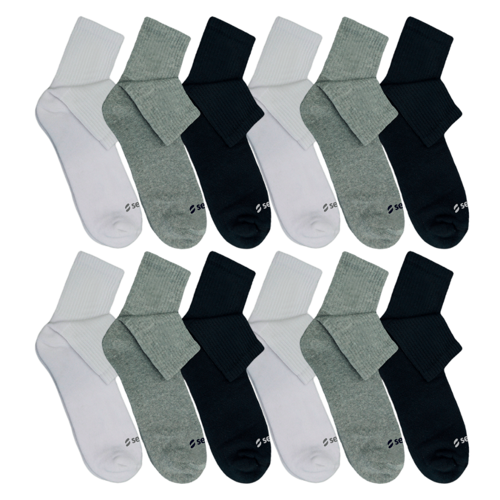 Kit Até 12 Pares Meia Adulto Cano Médio Algodão Branco Preto Cinza Casual Esportiva. em Oferta na Shopee