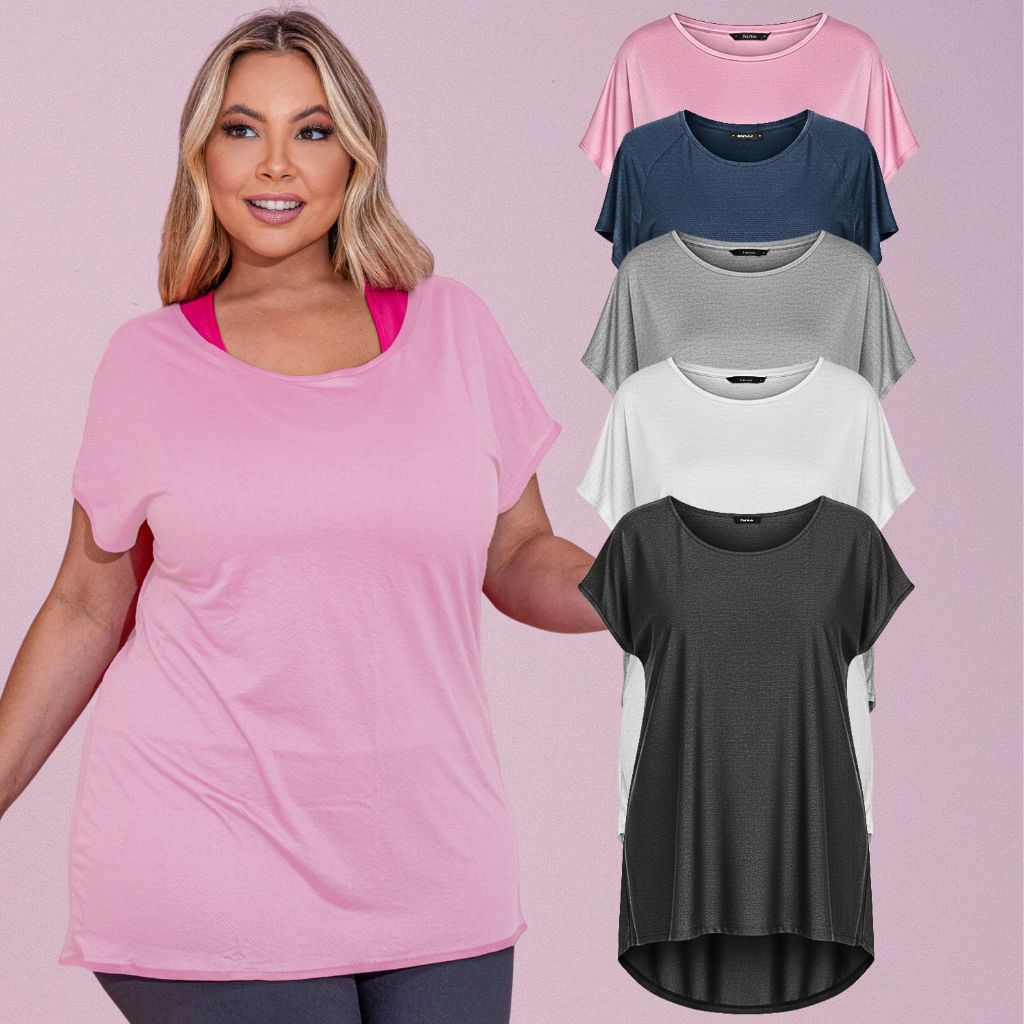 Kit 5 Blusas Plus Size Academia Fitness DryFit Fresquinha Treinos Tapa Bumbum Projeto Verão Atacado