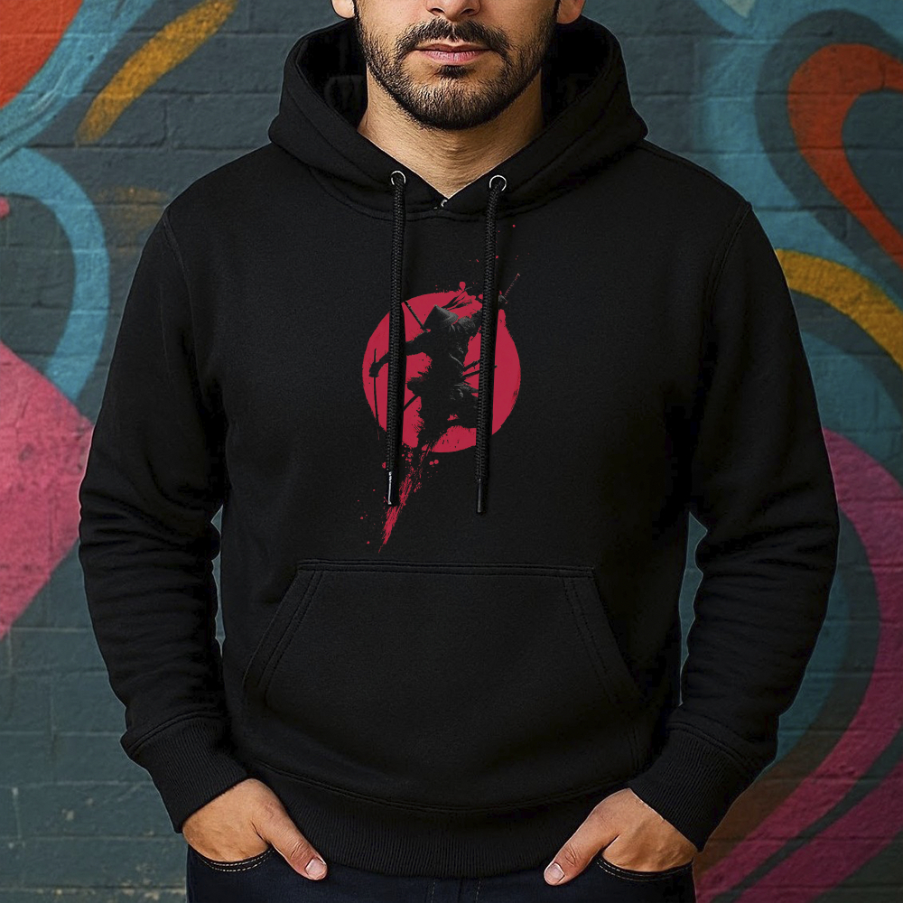 Blusa de Moletom Estampada Samurai Atacando Canguru Masculina Confortável Do Tamanho P ao GG