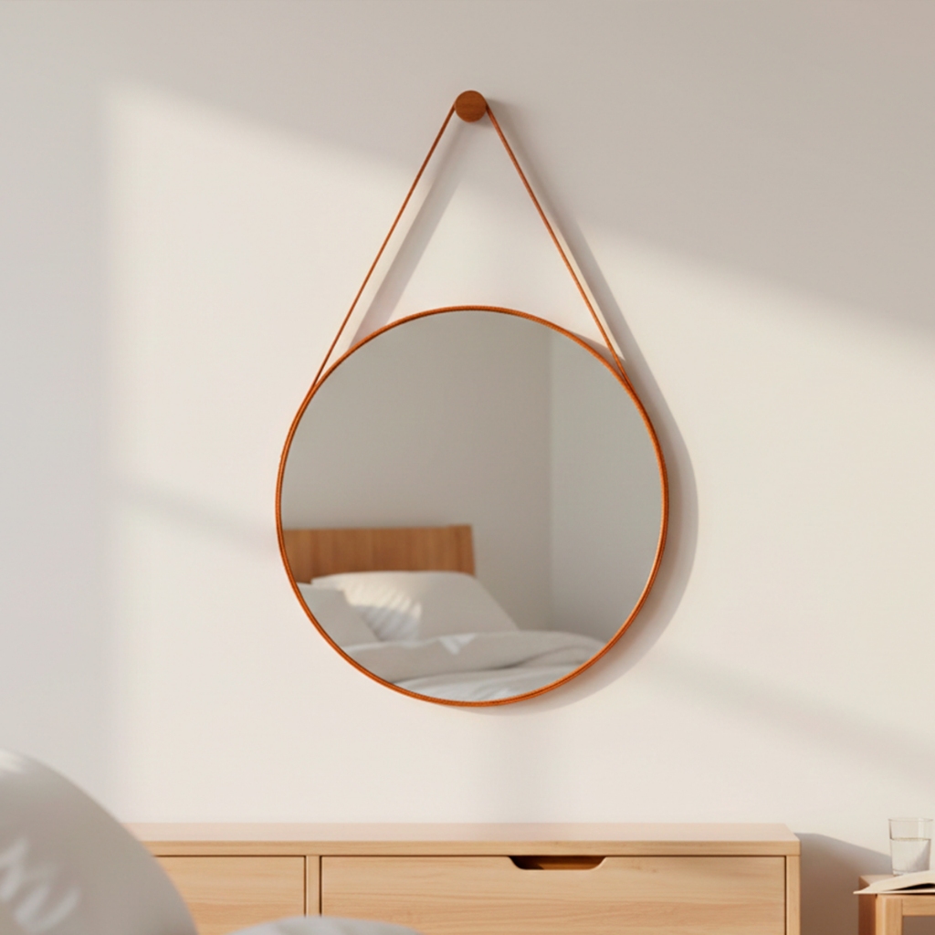 Espelho Adnet Redondo Decorativo Suspenso c/ Alça em couro Ecológico 30cm + Pino Suporte - Casa Domo em Oferta na Shopee
