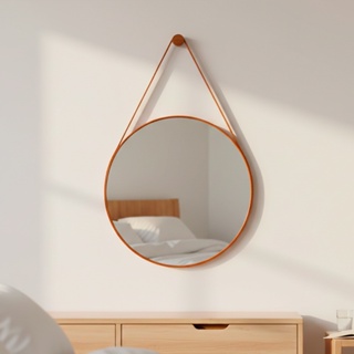 Espelho Adnet Redondo Decorativo Suspenso c/ Alça em couro Ecológico 30cm + Pino Suporte - Casa Domo em Oferta na Shopee