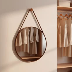 Espelho Adnet 30cm Redondo Decorativo Alça de Couro + Pino de fixação - Casa Domo