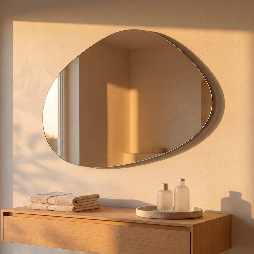 Espelho Orgânico Moderno Sala Quarto Banheiro Lavabo 64x44cm em Couro 3cm - Mod.nuvem em Oferta na Shopee