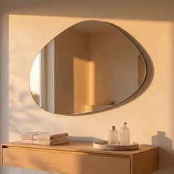 Espelho Orgânico Moderno Sala Quarto Banheiro Lavabo 64x44cm em Couro 3cm - Mod.nuvem
